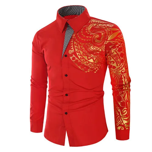 2024 Men's Brand Shirt, Luxury Gold High Quality Long Sleeve Shirts, Business White Black Men Dress Prom Social Print Shirts