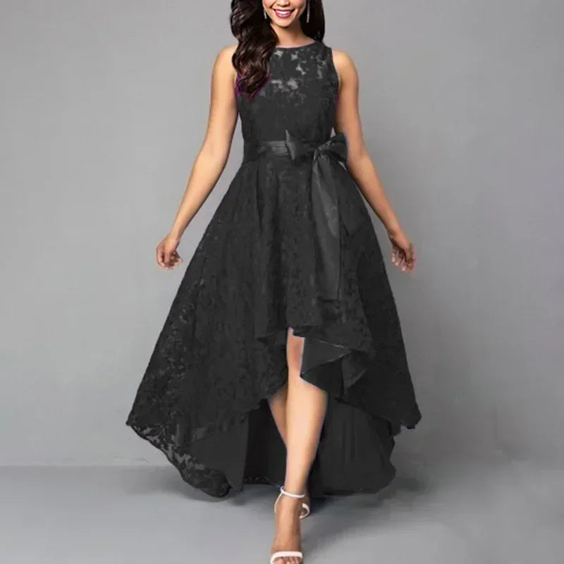 2025 Women's Wedding Bridesmaid Dress Elegant Lace Evening Sweet Party Dress Plus Size Slim High Waist Bow Maxi Dresses Female