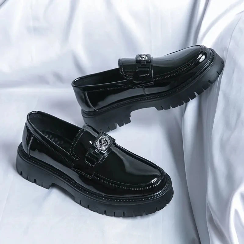 Dress Shoes Men Black PU Thick Sole Wear-resistant Casual Business Loafers European Social Shoes Size 38-45 Men Shoes