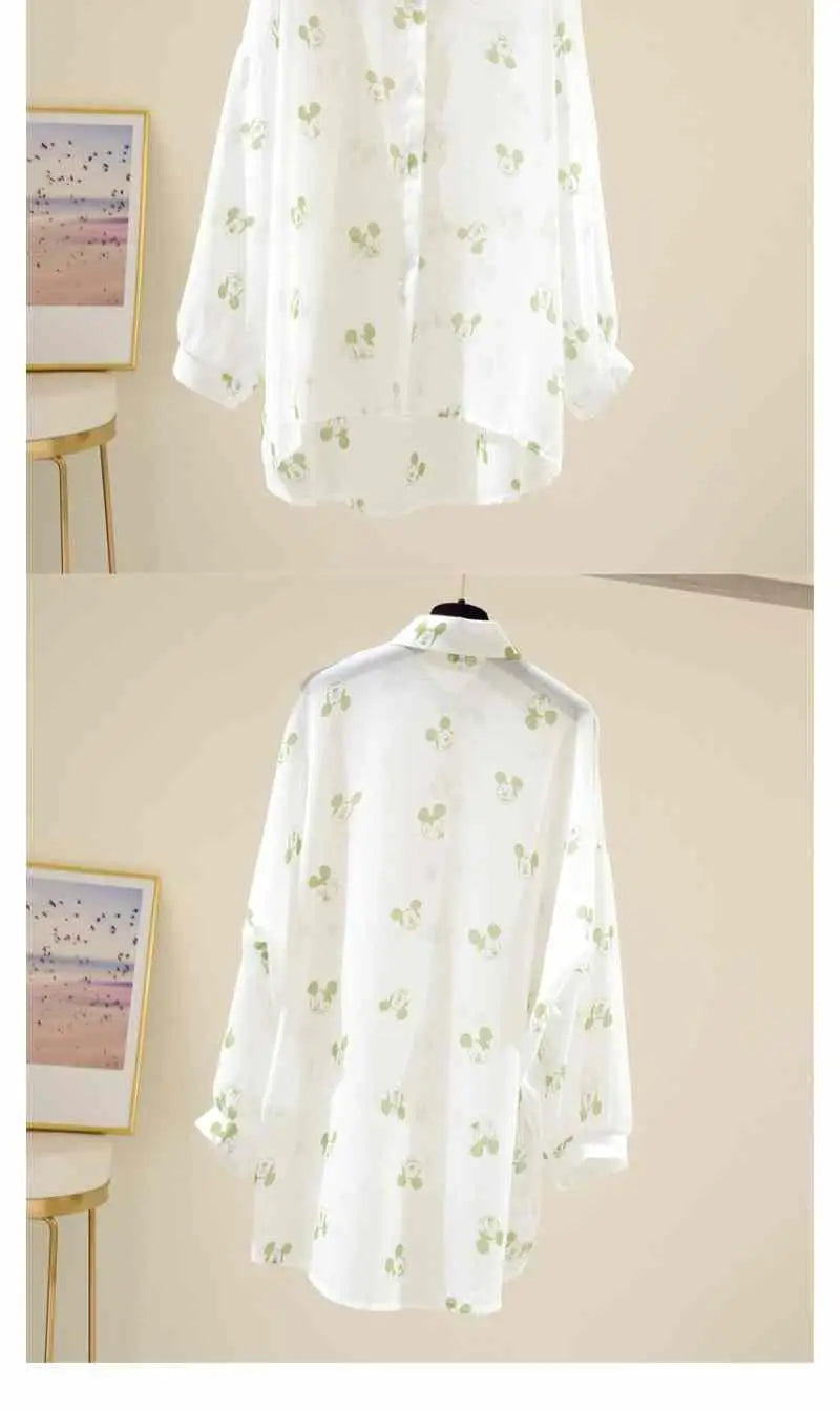 Mickey Mouse Blouse Ladies Long Sleeve Women Shirt Beach Shirts Kawaii Cartoon Summer Disney Clothes Cover-Up Top Casual