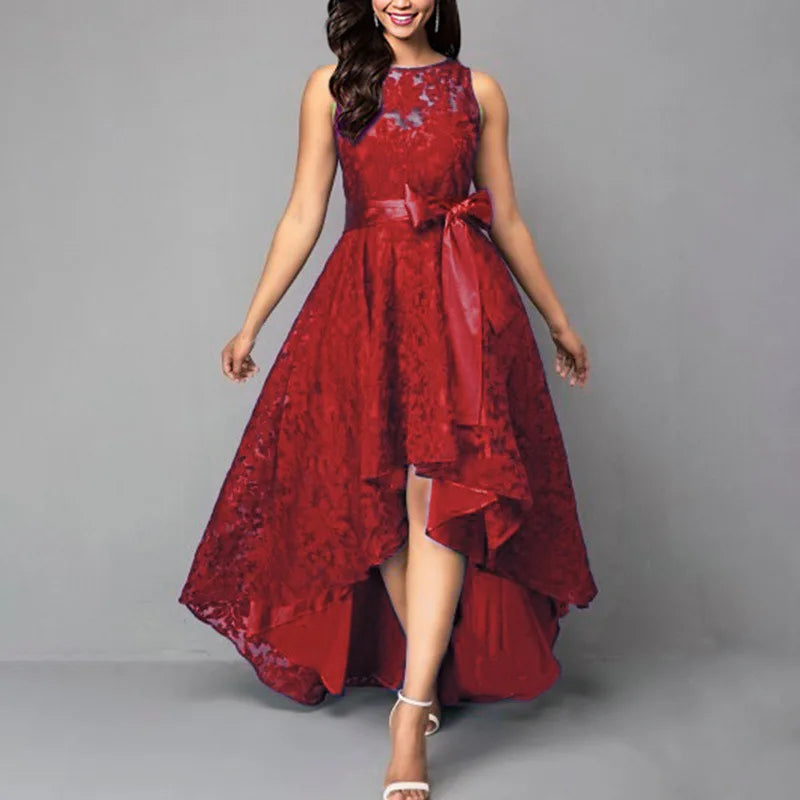 2025 Women's Wedding Bridesmaid Dress Elegant Lace Evening Sweet Party Dress Plus Size Slim High Waist Bow Maxi Dresses Female
