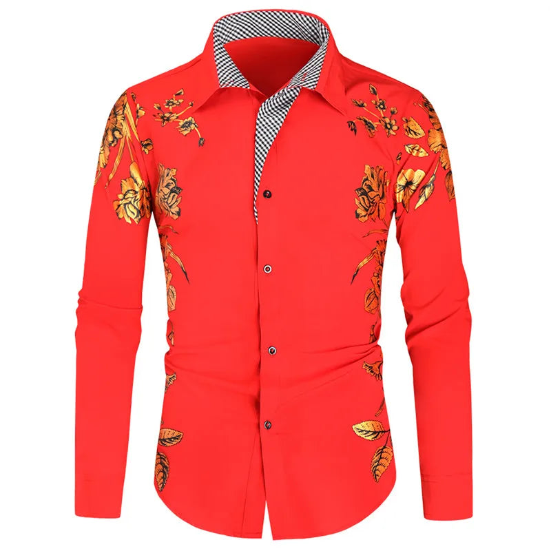 2024 Men's Brand Shirt, Luxury Gold High Quality Long Sleeve Shirts, Business White Black Men Dress Prom Social Print Shirts