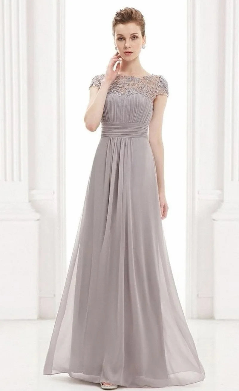 Wedding Dress Women Round Neck Short Sleeve High Waist Evening Long Dresses Lace Floral Gown Party Elegant Vestidos 2025
