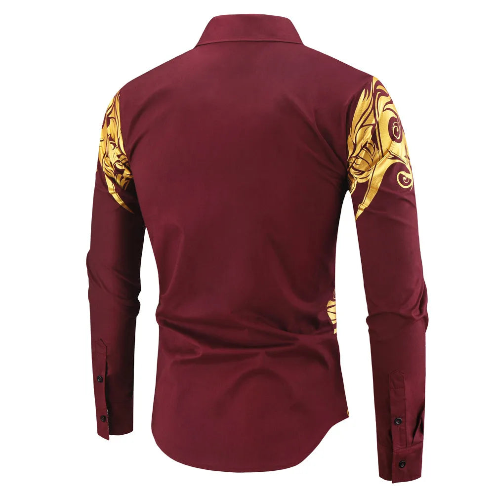 2024 Men's Brand Shirt, Luxury Gold High Quality Long Sleeve Shirts, Business White Black Men Dress Prom Social Print Shirts