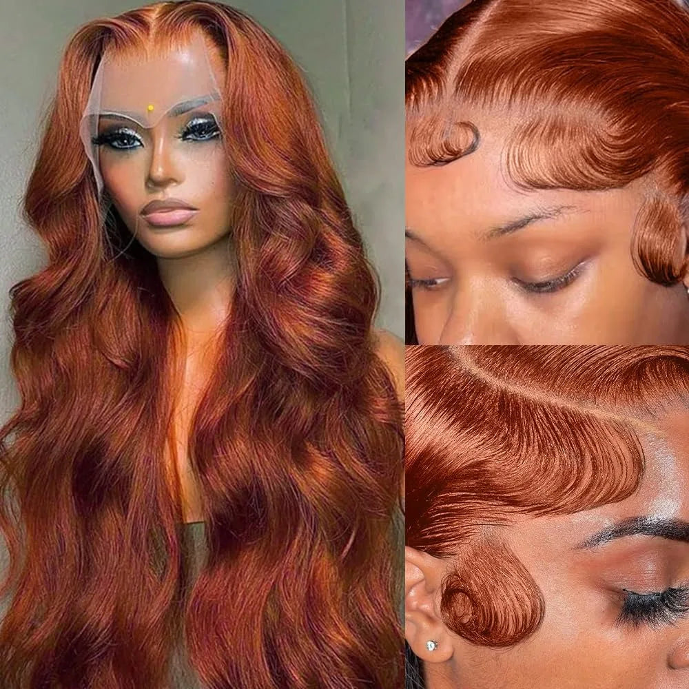 13x4 Reddish Brown Body Wave Lace Frontal Human Hair Wig HD Lace Frontal Wig Human Hair Wig Pre Plucked Brazilian Remy Hair