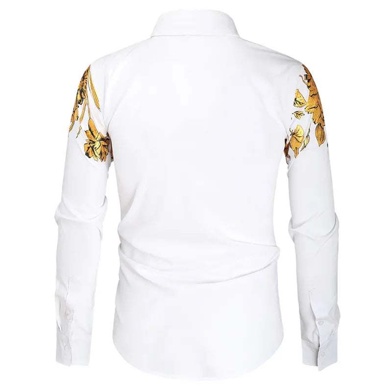 2024 Men's Brand Shirt, Luxury Gold High Quality Long Sleeve Shirts, Business White Black Men Dress Prom Social Print Shirts