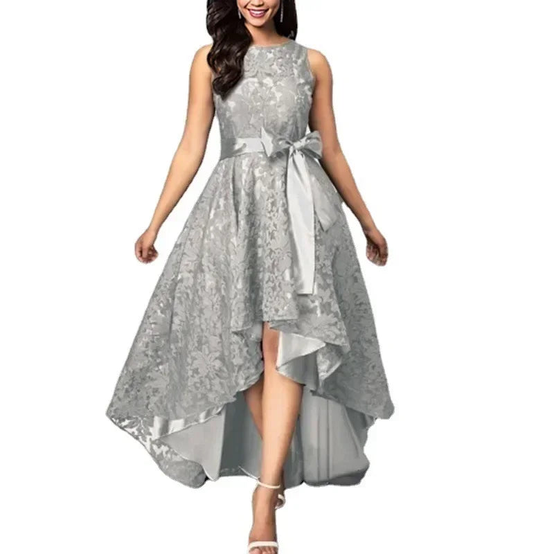 2025 Women's Wedding Bridesmaid Dress Elegant Lace Evening Sweet Party Dress Plus Size Slim High Waist Bow Maxi Dresses Female