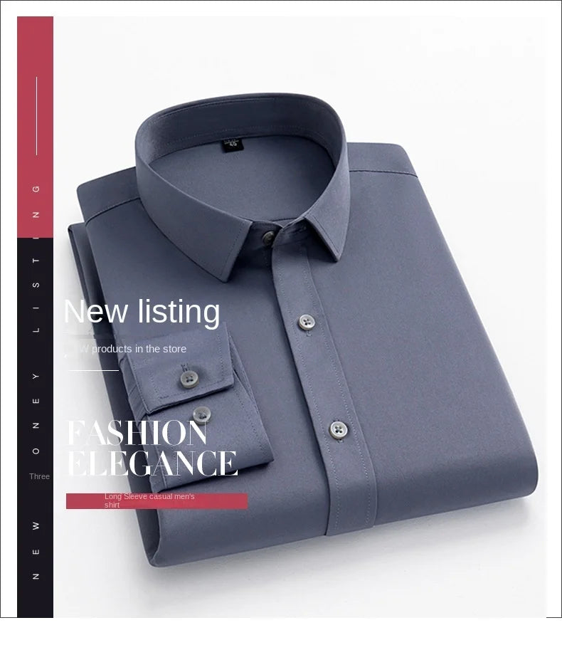Men's long sleeved elastic shirt, non ironing business dress, professional work attire, stand up collar shirt  men shirts