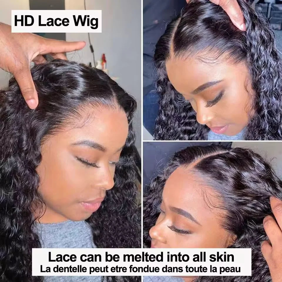 42 40 30Inch 300 Density 13x6 Hd Lace Frontal Wig Water Deep Wave Human Hair Wigs 100% Lace Curly Wigs For Black Women