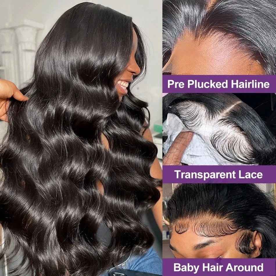 30 inch 7x6 100% glueless wigs human hair Brazilian Body Wave 13x6 hd transparent closure lace front wig human hair 250Density