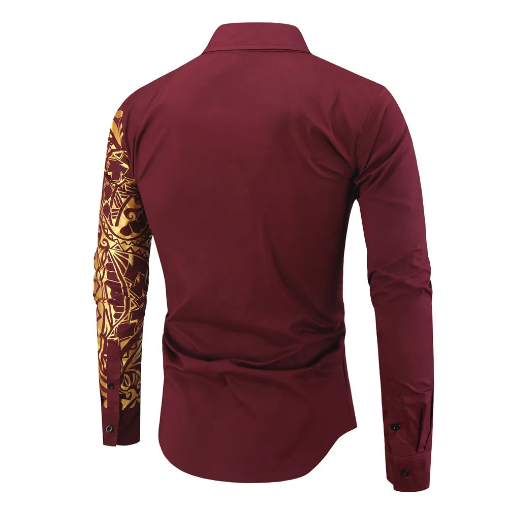 2024 Men's Brand Shirt, Luxury Gold High Quality Long Sleeve Shirts, Business White Black Men Dress Prom Social Print Shirts