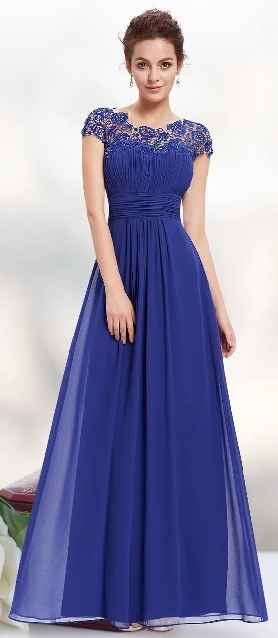 Wedding Dress Women Round Neck Short Sleeve High Waist Evening Long Dresses Lace Floral Gown Party Elegant Vestidos 2025