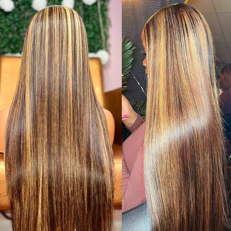 Highlight Wig Human Hair Bone Straight Blond Ombre HD Lace Wig 13x4 13x6 Colored Human Hair Frontal Wig Brazilian Wigs For Women