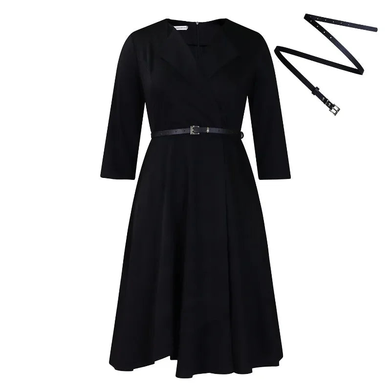 2025 Elegant Church Dresses for Women 3/4 Sleeve A Line With Waist Belt Classy Modest African Female Gowns Office Ladies Event