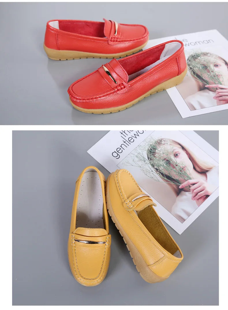 WOIZGIC Women's Mother Ladies Woman Female Genuine Leather Shoes Flats Loafers Platform Bling Slip On Moccasins Plus Size 43 44