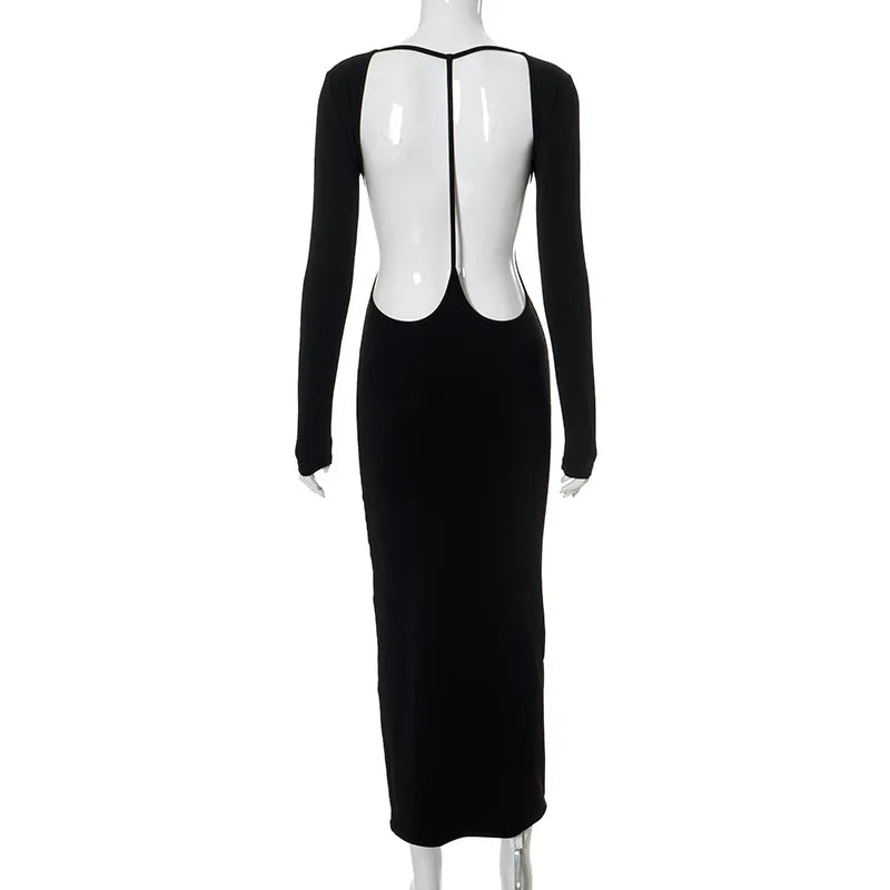 Shestyle Backless Black Pencil Dress Women Solid Feature Design Plain Seductive Clubwear Super Sexy Grunge Glamorous Modern