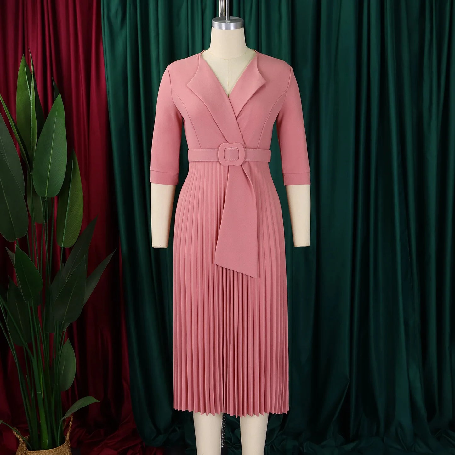 Pleated Dress Women Sexy Dresses White Round Neck Slim Sheath Work High Waist Hip Wrap Elegant Bodycon Mid Length Vestidos