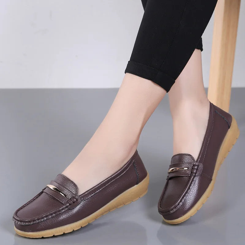 WOIZGIC Women's Mother Ladies Woman Female Genuine Leather Shoes Flats Loafers Platform Bling Slip On Moccasins Plus Size 43 44