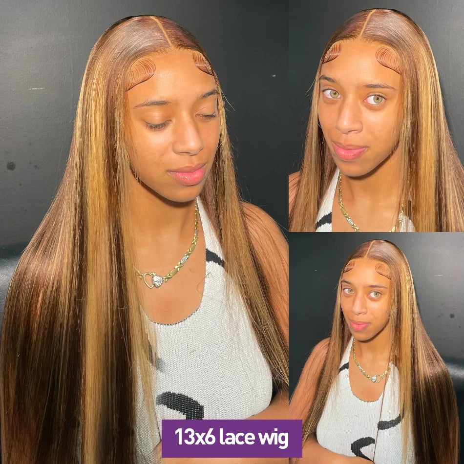 Highlight Wig Human Hair Bone Straight Blond Ombre HD Lace Wig 13x4 13x6 Colored Human Hair Frontal Wig Brazilian Wigs For Women