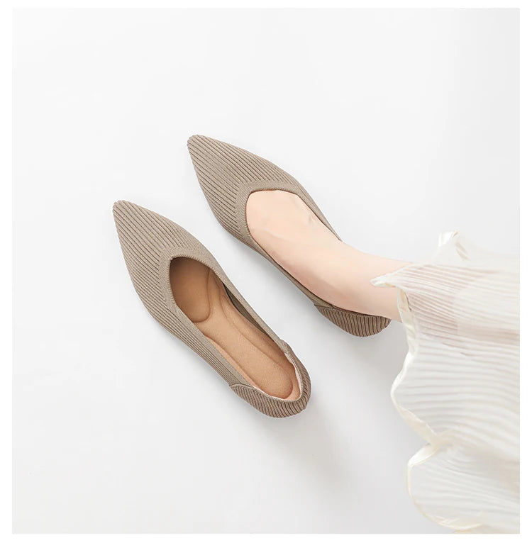 Women's flat shoes with pointed soft knitted sole breathable and comfortable shoes Spring and Autumn 2024 new model