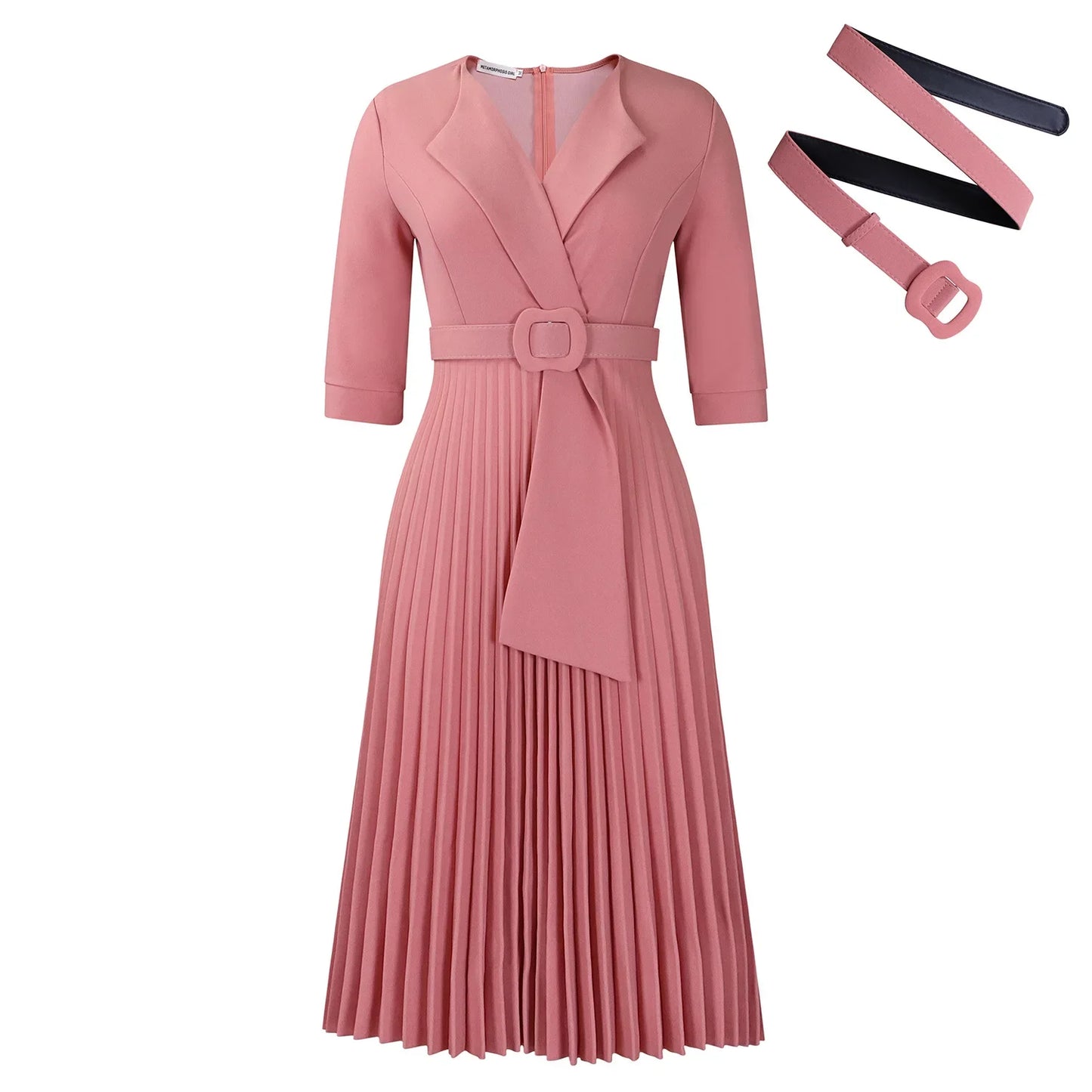 Pleated Dress Women Sexy Dresses White Round Neck Slim Sheath Work High Waist Hip Wrap Elegant Bodycon Mid Length Vestidos
