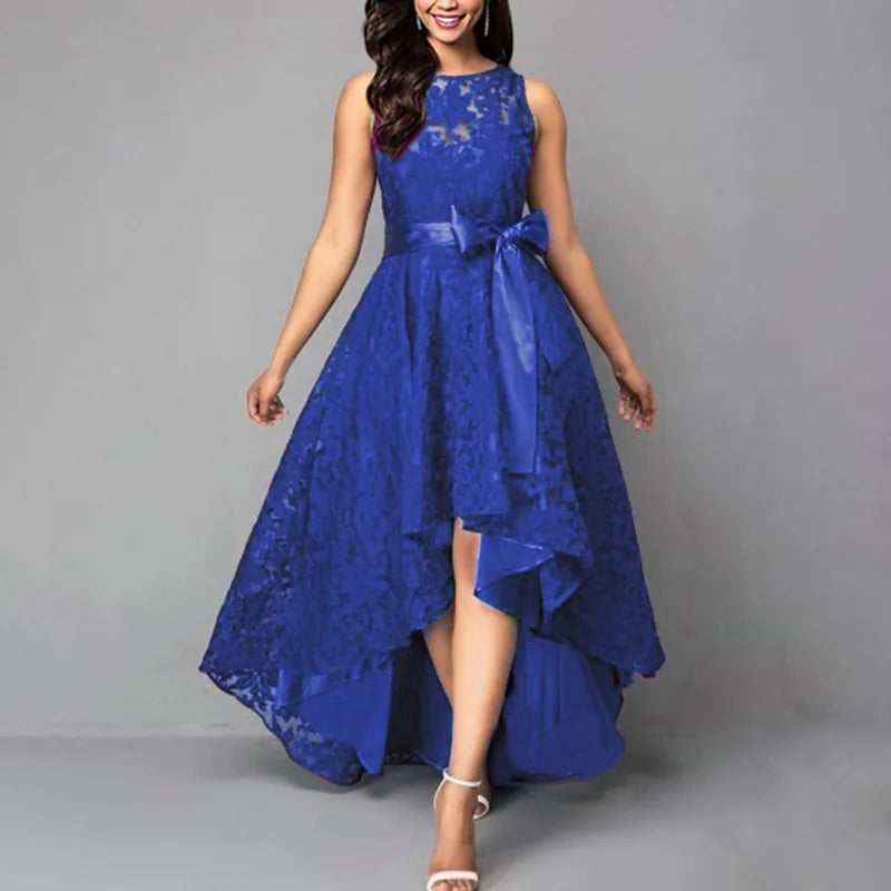2025 Women's Wedding Bridesmaid Dress Elegant Lace Evening Sweet Party Dress Plus Size Slim High Waist Bow Maxi Dresses Female