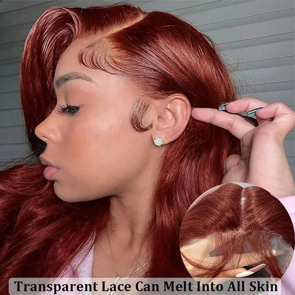 13x4 Reddish Brown Body Wave Lace Frontal Human Hair Wig HD Lace Frontal Wig Human Hair Wig Pre Plucked Brazilian Remy Hair