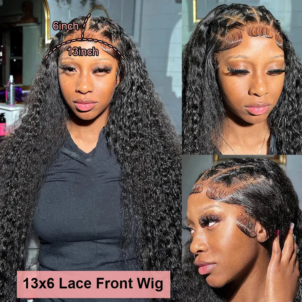 Snwprin 360 HD Full Lace Curly Human Hair Wigs Preplucked 13x6 Lace Frontal Wig Deep Wave Glueless Human Hair Ready To Wear 30In