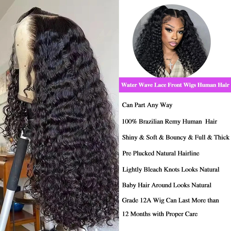 Water Wave Lace Front Wig Human Hair 13x6 Curly Lace Front Human Hair Wigs Wet Wavy 100% Brazilian Hair Deep Wave Wig for Women