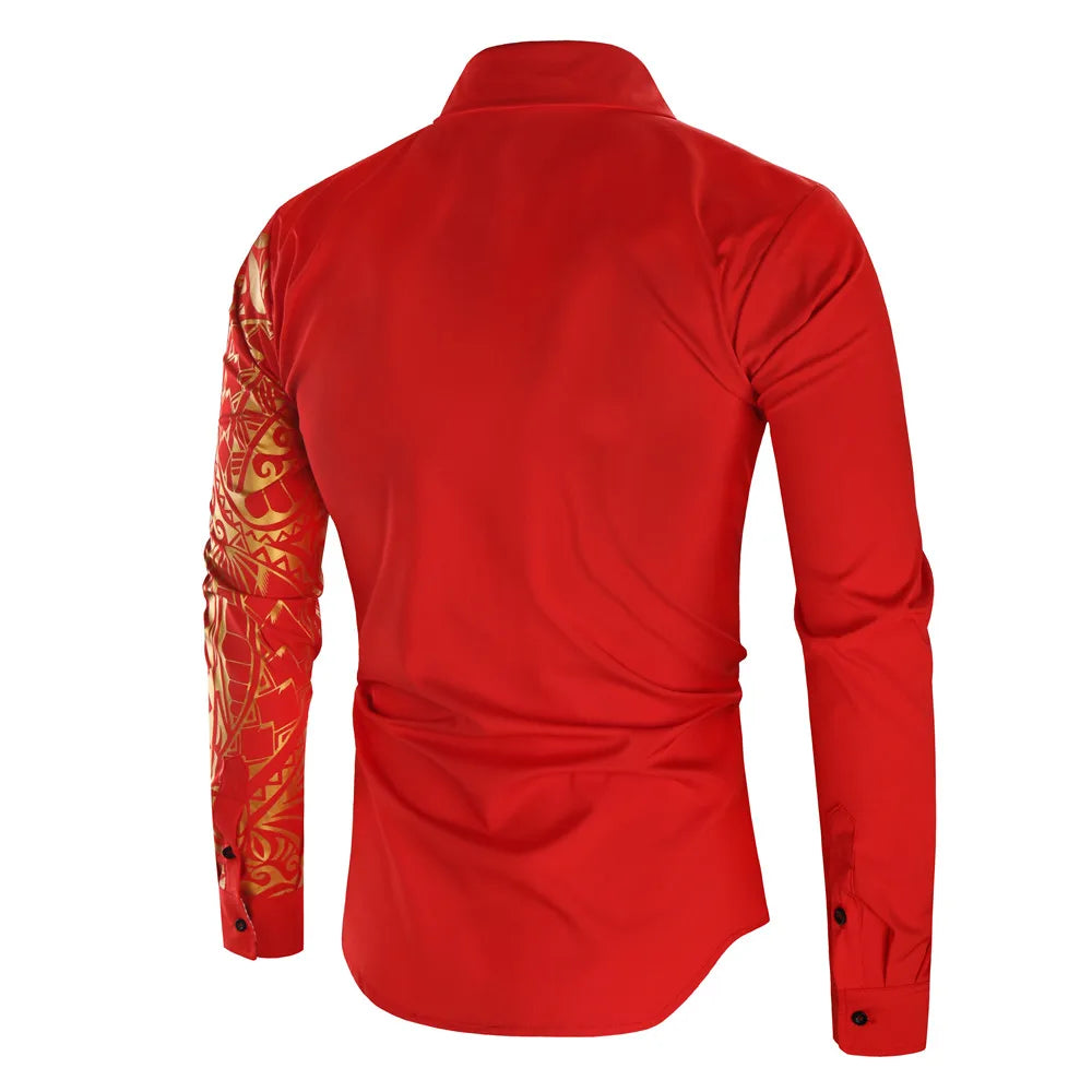 2024 Men's Brand Shirt, Luxury Gold High Quality Long Sleeve Shirts, Business White Black Men Dress Prom Social Print Shirts