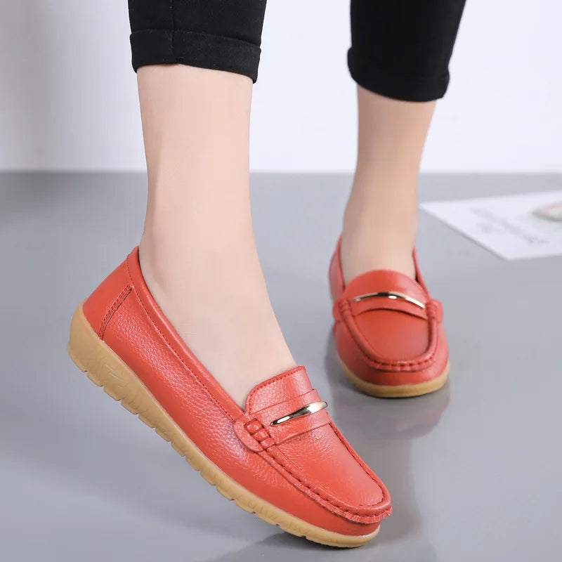 WOIZGIC Women's Mother Ladies Woman Female Genuine Leather Shoes Flats Loafers Platform Bling Slip On Moccasins Plus Size 43 44