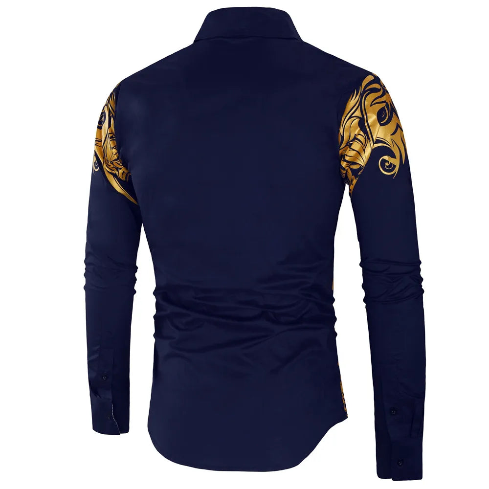 2024 Men's Brand Shirt, Luxury Gold High Quality Long Sleeve Shirts, Business White Black Men Dress Prom Social Print Shirts