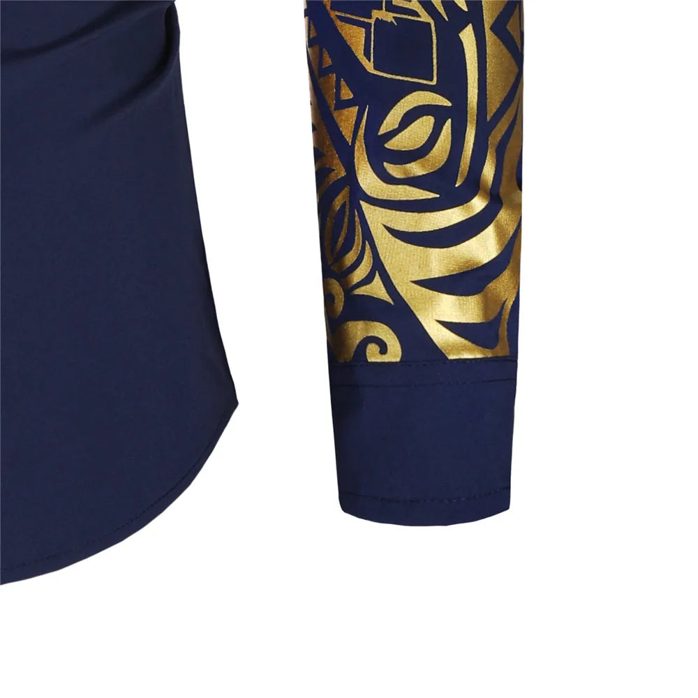 2024 Men's Brand Shirt, Luxury Gold High Quality Long Sleeve Shirts, Business White Black Men Dress Prom Social Print Shirts