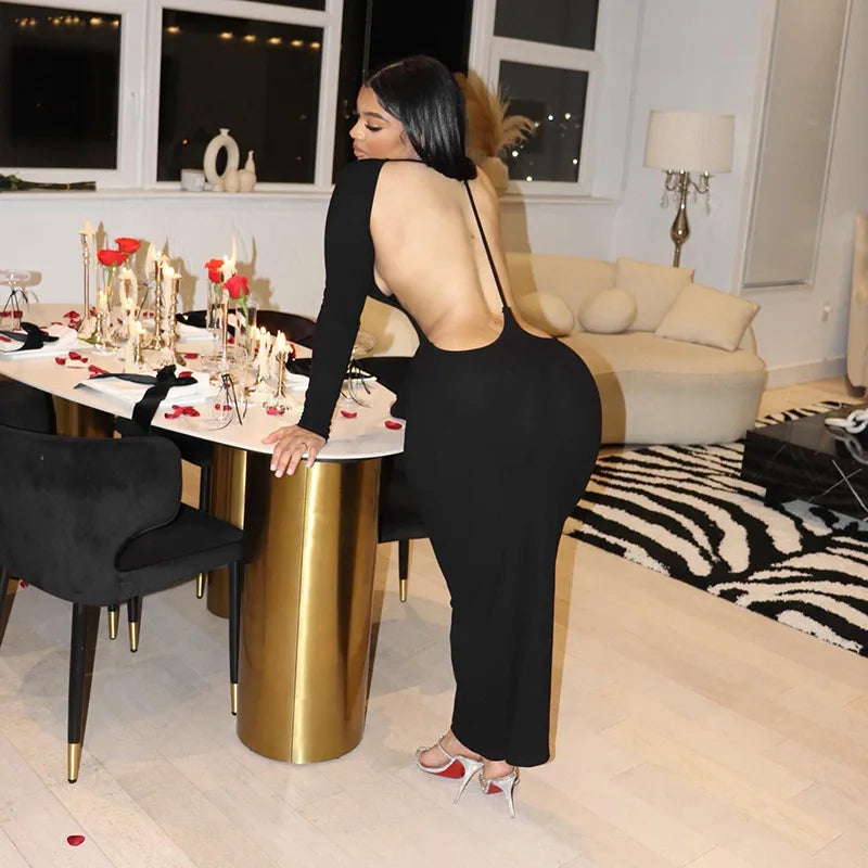Shestyle Backless Black Pencil Dress Women Solid Feature Design Plain Seductive Clubwear Super Sexy Grunge Glamorous Modern