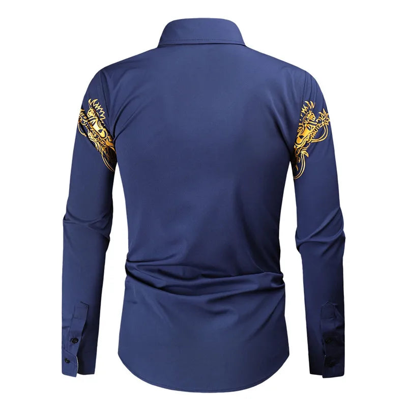 2024 Men's Brand Shirt, Luxury Gold High Quality Long Sleeve Shirts, Business White Black Men Dress Prom Social Print Shirts