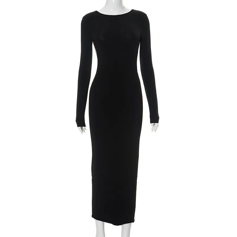Shestyle Backless Black Pencil Dress Women Solid Feature Design Plain Seductive Clubwear Super Sexy Grunge Glamorous Modern