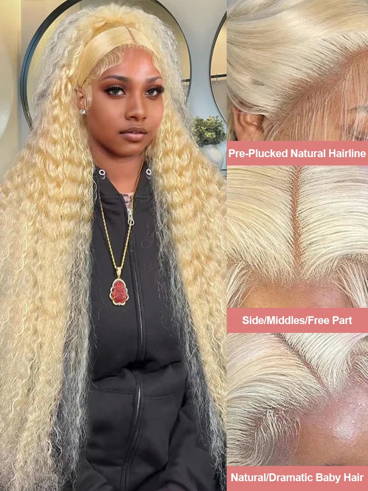 613 Curly Honey Blonde Lace Front Human Hair Wigs Loose Deep Wave 13x6 13×4 HD Water Wave Color Transparent Lace Frontal Wigs