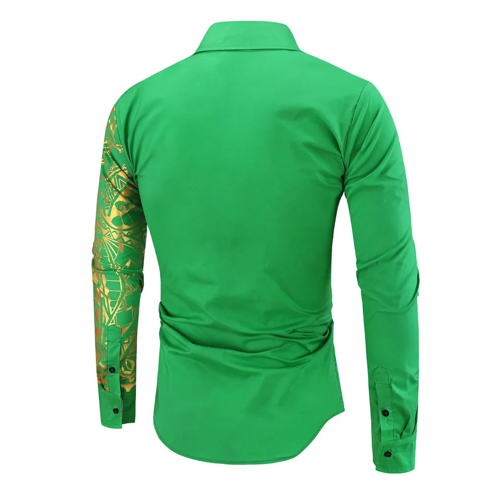 2024 Men's Brand Shirt, Luxury Gold High Quality Long Sleeve Shirts, Business White Black Men Dress Prom Social Print Shirts