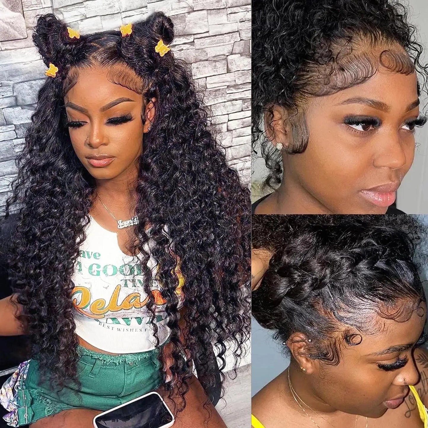 Snwprin 360 HD Full Lace Curly Human Hair Wigs Preplucked 13x6 Lace Frontal Wig Deep Wave Glueless Human Hair Ready To Wear 30In