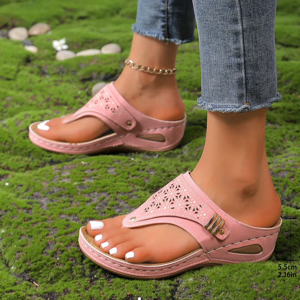 Women Wedge Platform Slippers 2025 Summer New Clip Toe Orthopedic Arch Support Sandals Pu Leather Non-Slip Soft Shoes Flip Flops