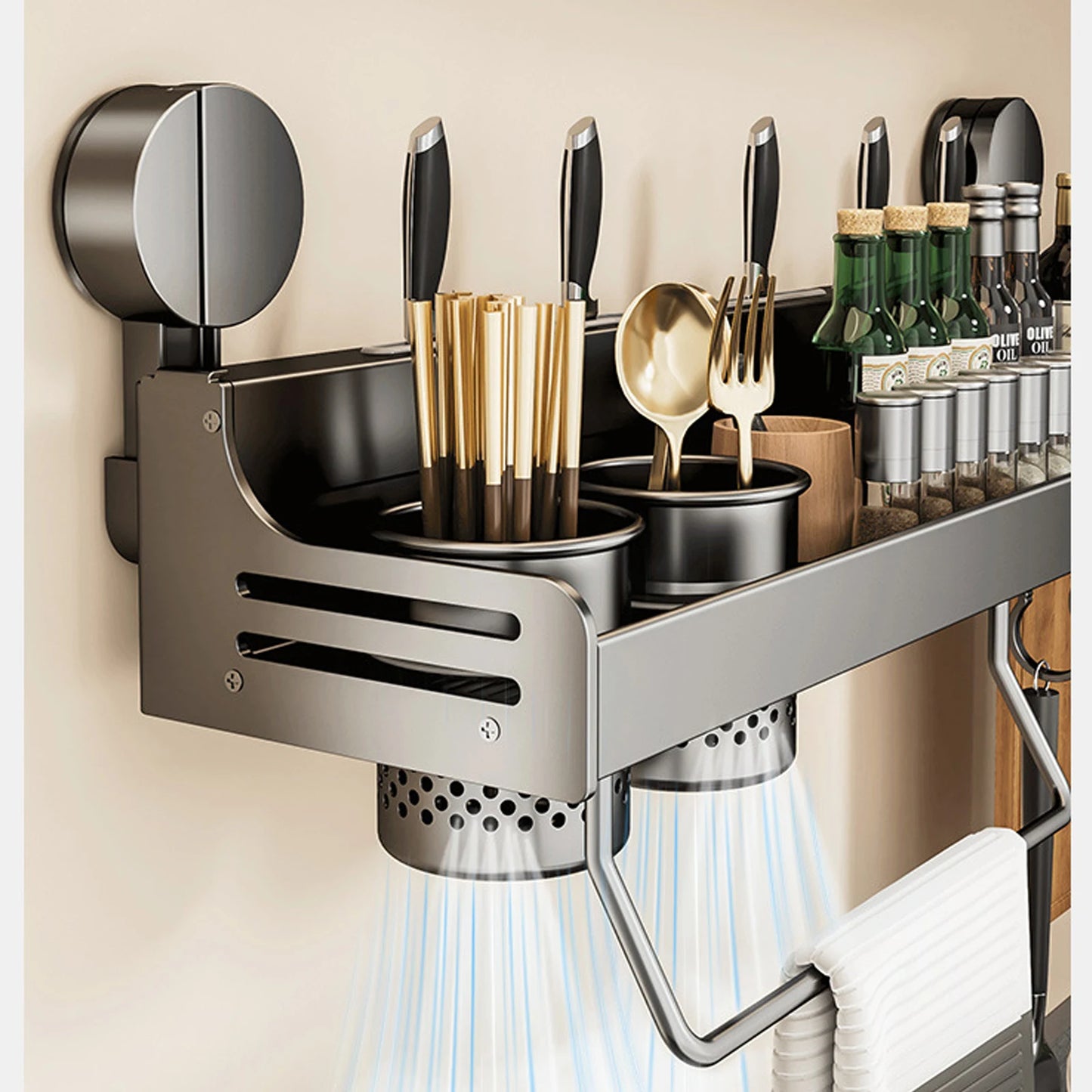 Suction Cup Kitchen Organizer Shelf Wall-mounted Spice Storage Rack Kitchen Knife Holder Wall Seasoning for Chopstick Spoon