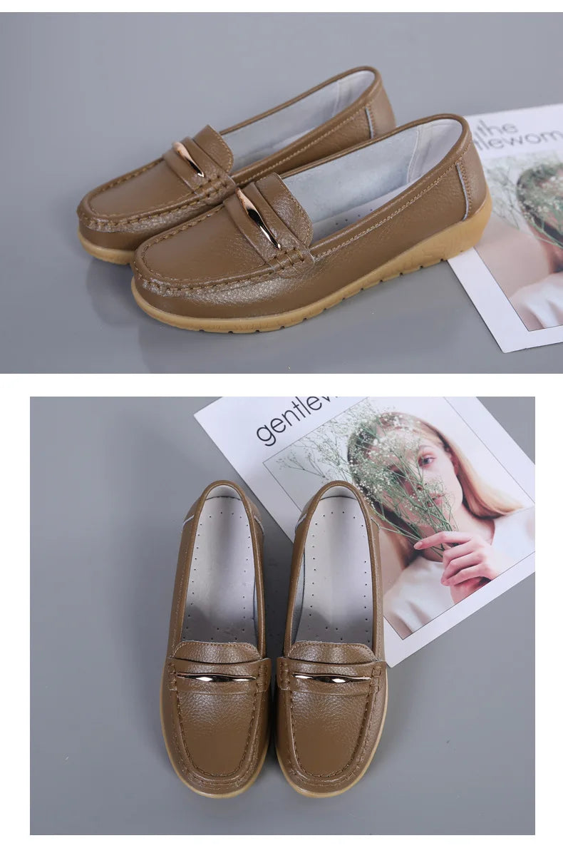 WOIZGIC Women's Mother Ladies Woman Female Genuine Leather Shoes Flats Loafers Platform Bling Slip On Moccasins Plus Size 43 44